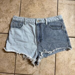 SHEIN Two-Tone Jean Shorts in Light and Dark Blue